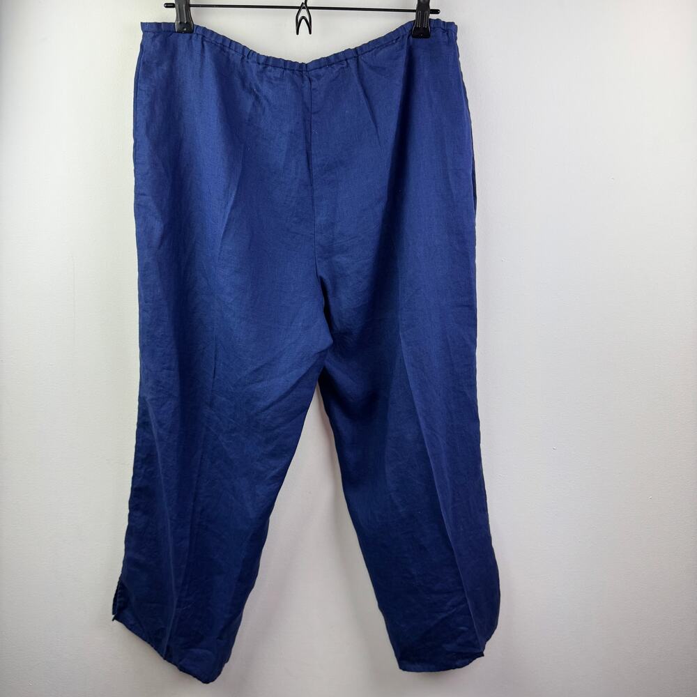 Eileen Fisher Navy Blue Crop Pants Irish Linen High-Rise Wide-Leg Size Medium M - Picture 4 of 7
